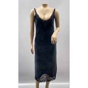 Sandro Paris Dress Women 2 Black Velvet Midi Lace Trim Slip Party Cocktail Goth
